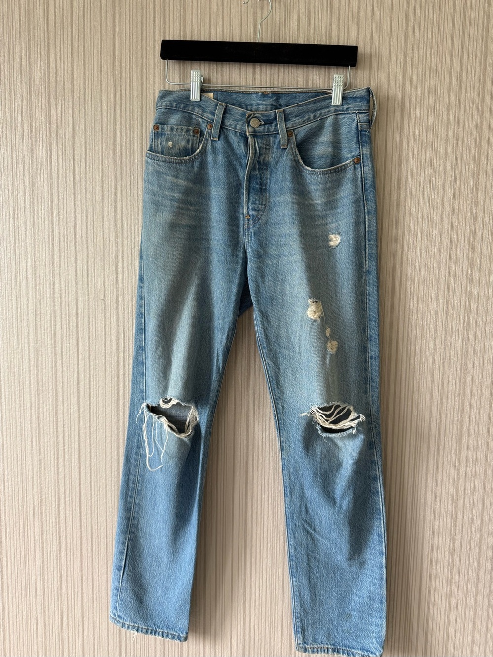 Levi's Light Blue Distressed Straight Jeans